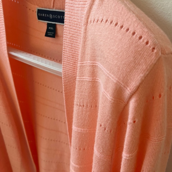 Karen Scott Cardigan Pointelle-Knit  Coral Blossom - Picture 5 of 8